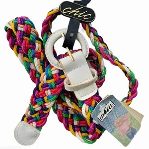 Vintage Chic Rainbow Braided Nylon Rope Belt XL